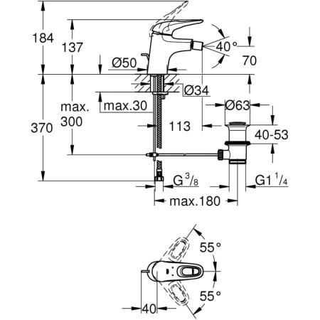 смеситель для биде с донным клапаном grohe eurostyle new 33565003