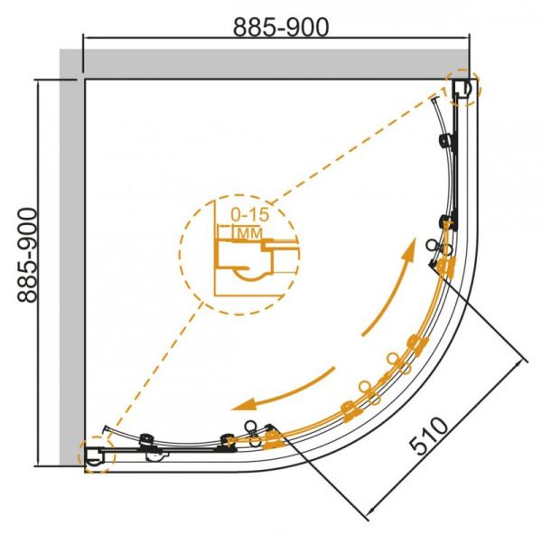 душевой уголок 90x90 cezares giubileo-r-2-90-scorrevole-c-br прозрачное