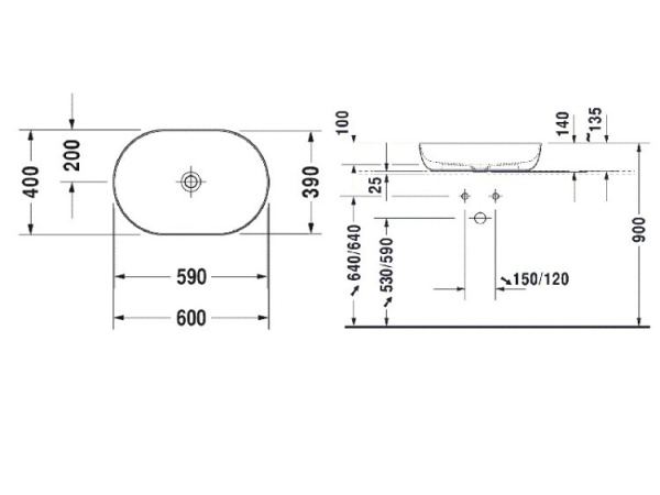 раковина в ванную накладная 60 см duravit luv 03796000001