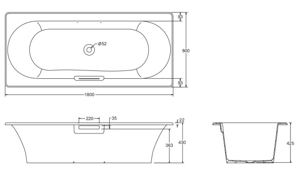 чугунная ванна jacob delafon volute e6d900-0 180x80 см, с антискользящим покрытием, цвет белый