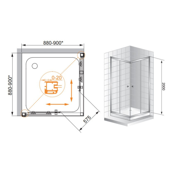 душевой уголок cezares anima 90x90 прозрачное стекло anima-w-a-2-90-c-cr-iv