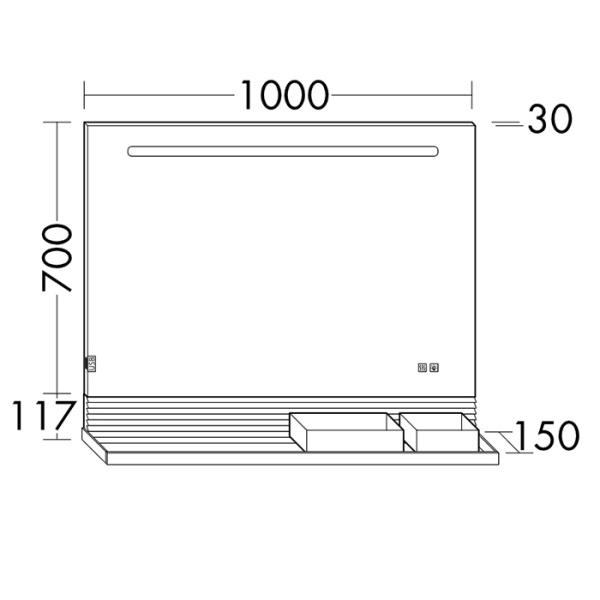 зеркало 80х81.7 см burgbad fiumo sfxp080fot2 с полкой цвет t055, подсветка, сенсор выключения, обогрев зеркала, корпус алюминиевый, 2 ящика для аксессуаров черные, панель fot2