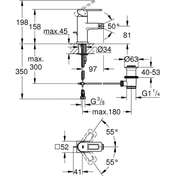 смеситель для биде с донным клапаном grohe quadra 32636ks0