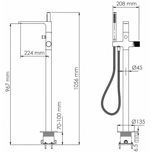 смеситель напольный для ванны wasserkraft tauber 6421