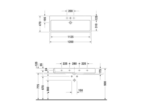 раковина накладная/полувстраиваемая 120 см duravit vero 0454120027