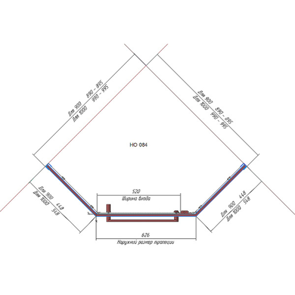 душевой уголок rgw hotel ho-084 90x90x195 см, профиль хром, стекло прозрачное