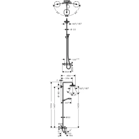 душевая система hansgrohe croma select e 180 2jet showerpipe 27352400