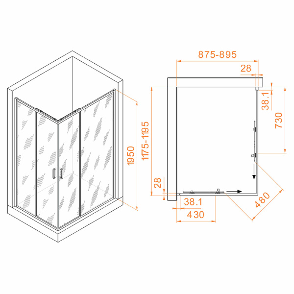 душевой уголок rgw passage pa-246b 120x90 030824692-14 профиль черный стекло прозрачное