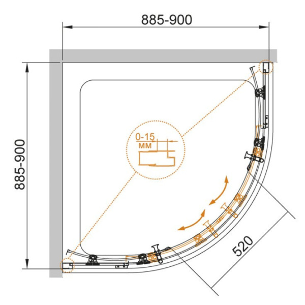 душевой уголок 90x90 cezares eco-o-r-2-90-c-nero прозрачное