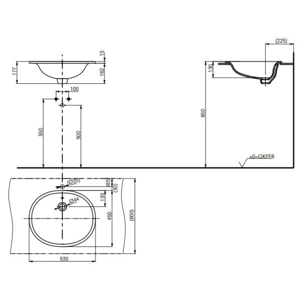 раковина 53 см toto public lw762y, встраиваемая сверху, cefiontect, цвет: белый