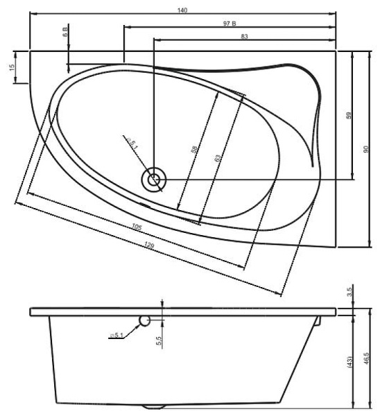 акриловая ванна riho lyra 140x90 b020001005 (ba6600500000000) l без гидромассажа