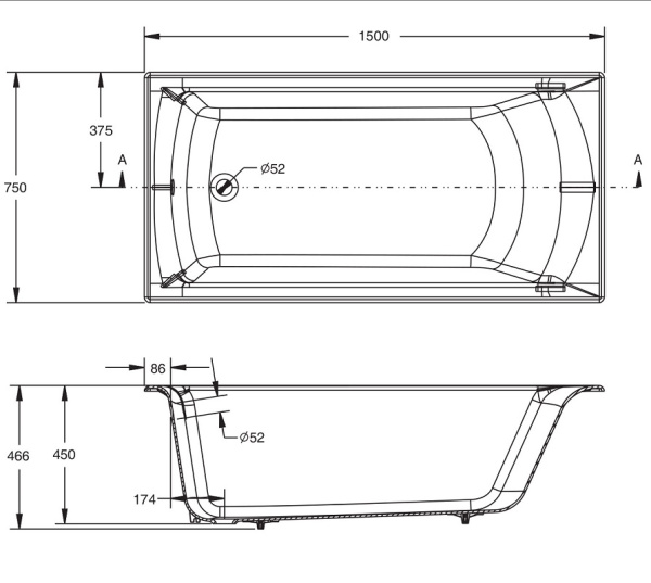 чугунная ванна jacob delafon biove e6d903-0 150x75 см, цвет белый