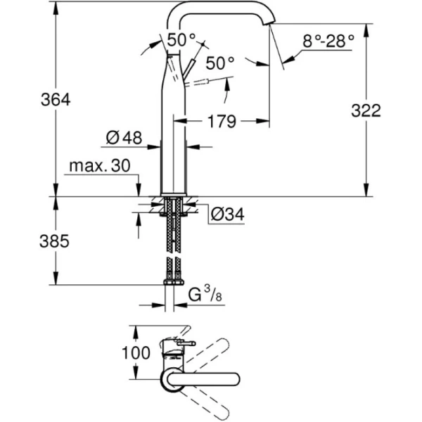 смеситель для раковины без донного клапана grohe essence 32901gl1