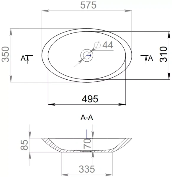 раковина накладная salini callista 1101102grf покраска по ral