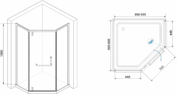 душевой уголок rgw hotel ho-084-b 90x90x195 см, профиль черный, стекло тонированное