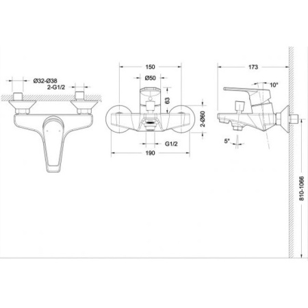 смеситель для ванны с душем bravat line f65299c-1