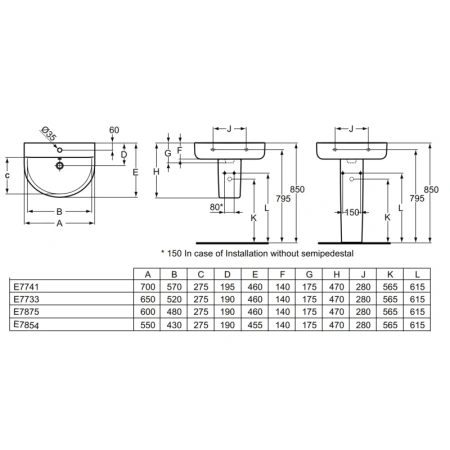 раковина 55х45,5 см ideal standard connect arc e785401