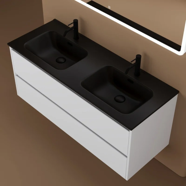 раковина ceramicanova element cn7004mb накладная, двойная, 121х46.5 см, черная матовый