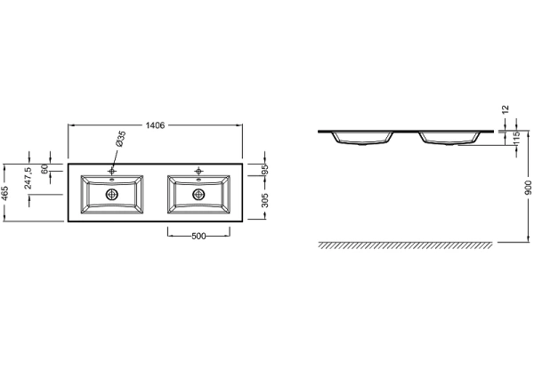 раковина jacob delafon sherwood 140 eb2100-dd2 двойная серая