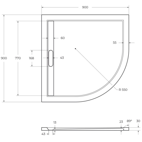 душевой поддон из литого мрамора 90x90 cezares tray-as-r-90-30-nero