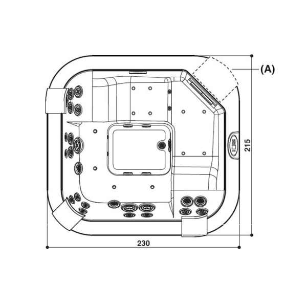 минибассейн jacuzzi santorini pro top 944465765 230х215хh90 см, отдельностоящий, platinum