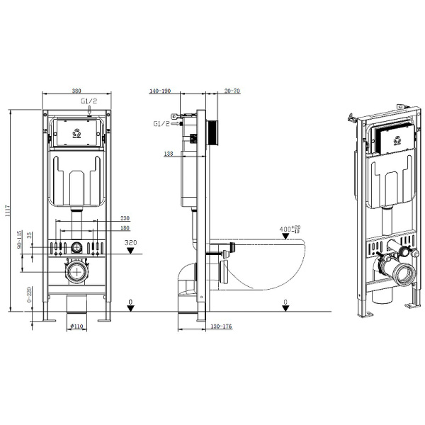 инсталляция allen brau pneumatic slim 9.11102.20 для унитаза без клавиши смыва