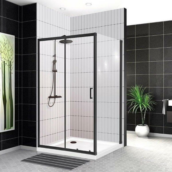 душевой уголок belbagno uno 120x80 uno-195-ah-1-120/80-c-nero профиль черный матовый стекло прозрачное