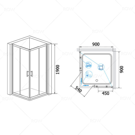 душевой уголок rgw passage pa-31 90х90 02083100-11 профиль хром стекло прозрачное