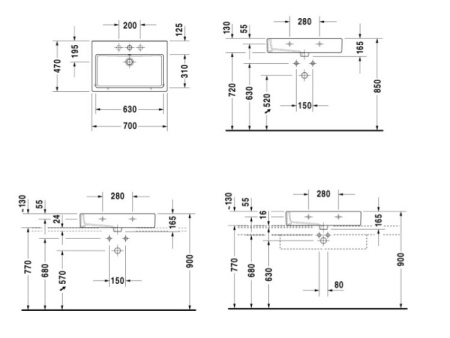 раковина накладная/подвесная duravit vero 70 см 0454700025