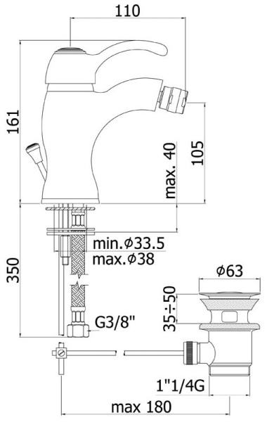 смеситель для биде paffoni flavia fa135br бронза