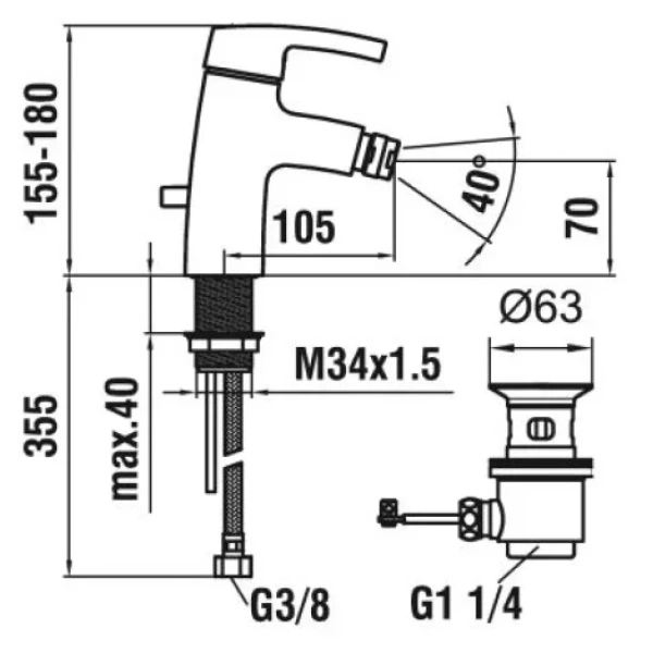 смеситель laufen curvepro 3416510041111 для биде, с донным клапаном, хром