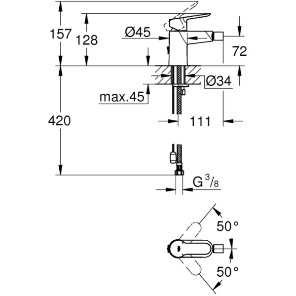 смеситель для биде с цепочкой grohe bauedge 23332000