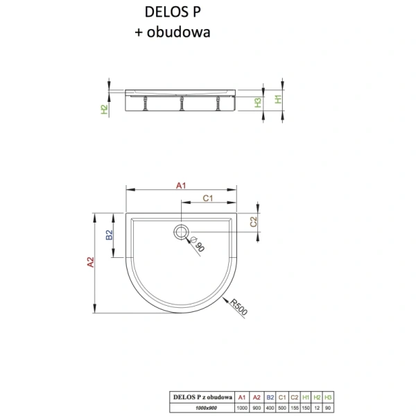 акриловый поддон 100x90 см radaway delos p 4z19150-03n