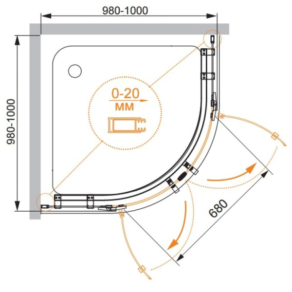 душевой уголок cezares bergamo-arco 100x100 прозрачное стекло bergamo-w-r-2-100-arco-c-cr-iv