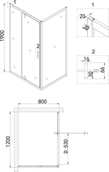 душевой уголок niagara nova ng-0220-08 black 120x80, прямоугольный, черный