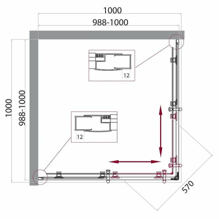 душевой уголок belbagno uno 100х100 uno-195-a-2-100-ch-cr.