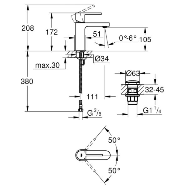 смеситель для раковины с донным клапаном grohe plus 33163003