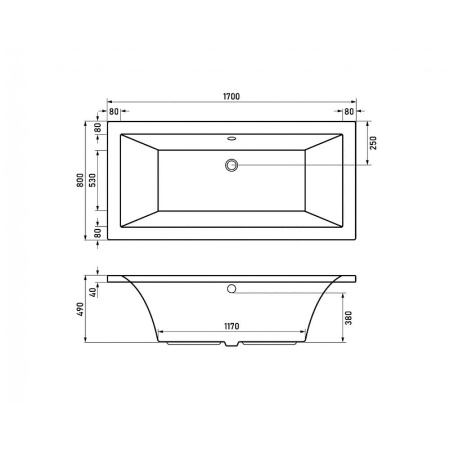 акриловая ванна berges tari 170x80 050028 без гидромассажа