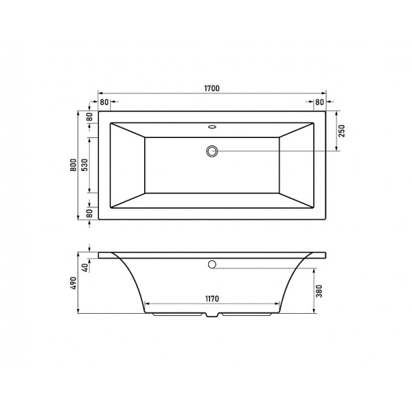 акриловая ванна berges tari 170x80 050028 без гидромассажа