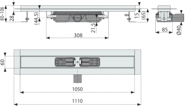 душевой лоток alcaplast apz106-1050 без решетки