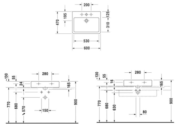 раковина подвесная duravit vero 60 см 0454600028