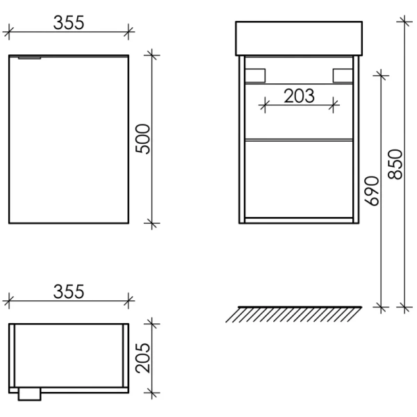 тумба под раковину sancos mini 355х205х500, с распашной дверцей, дуб чарльстон , арт.mn35echr