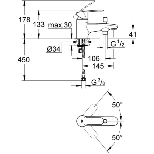 смеситель на борт ванны grohe eurostyle cosmopolitan 33614002