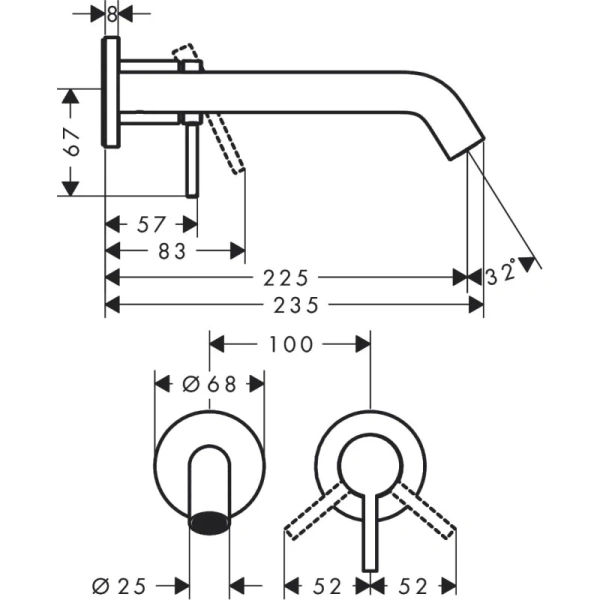 смеситель для раковины с выпуском hansgrohe tecturis s 73351000