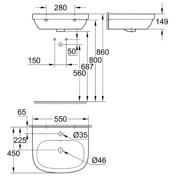 раковина 55x45 см grohe euro ceramic 39336000