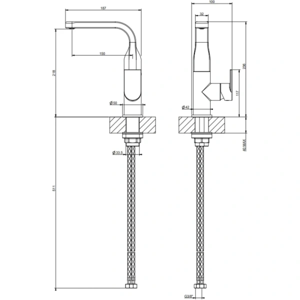 смеситель gessi via manzoni 47124#031 для раковины, без донного клапана, цвет хром