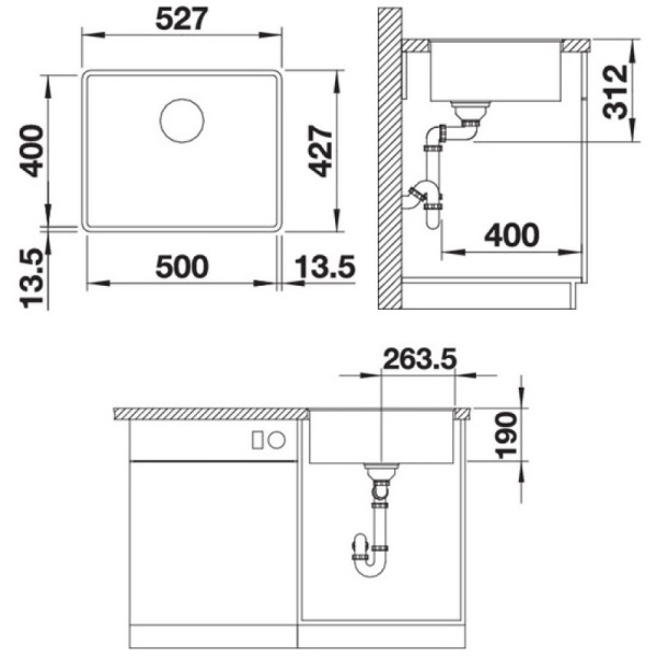 кухонная мойка blanco subline 500-f infino антрацит 523532