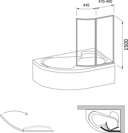 шторка на ванну ravak vsk2 rosa 150 r transparent