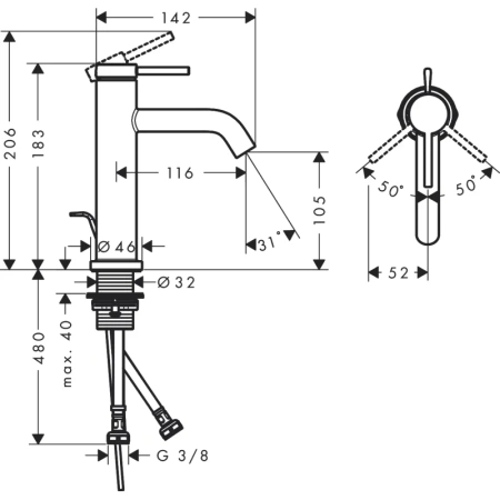 смеситель для раковины hansgrohe tecturis s 73310700 с донным клапаном, белый матовый