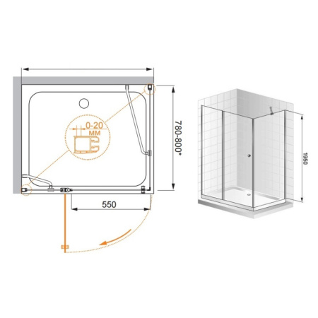 душевой уголок cezares elena 100x80 прозрачное стекло elena-w-ah-1-100/80-c-cr